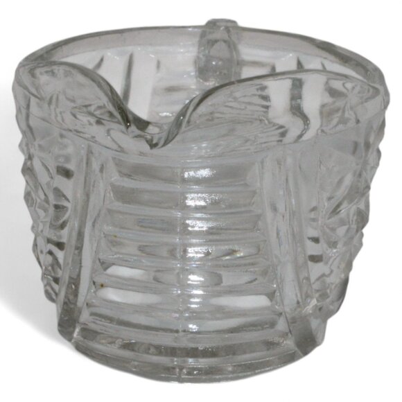 Vintage Pressed Glass Creamer With Starburst Pattern & Ribbed Handle - Picture 3 of 5